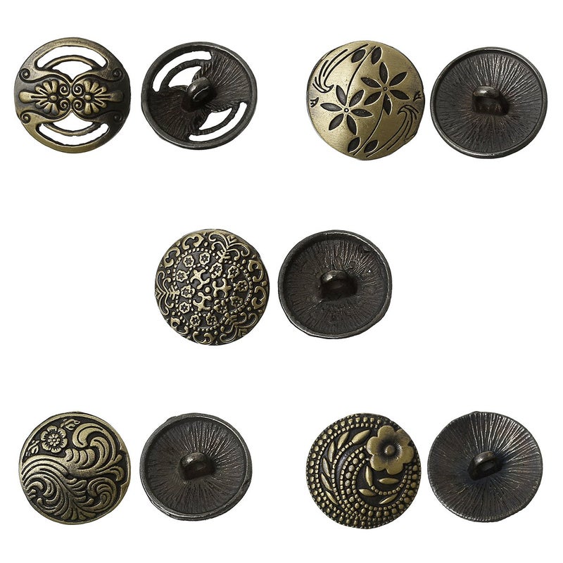 JGFinds Shank Button - 30 Pack  6 of Each Assorted Design  Carved Bronze Tone Metal  Mixed Antique and Vintage Look Flowers and Wave Patterns  17mm Diameter  Decorative Blazer Clothes Luxury Buttons - Image 2